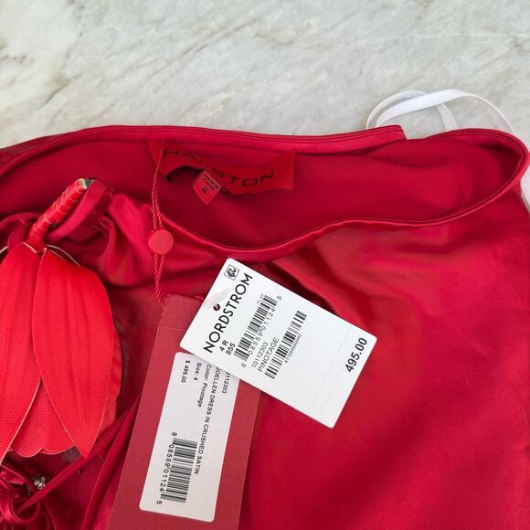 Halston Joellen Floral Detail Asymmetric Crushed Satin Halter Dress size 4 NWT - Picture 5 of 8